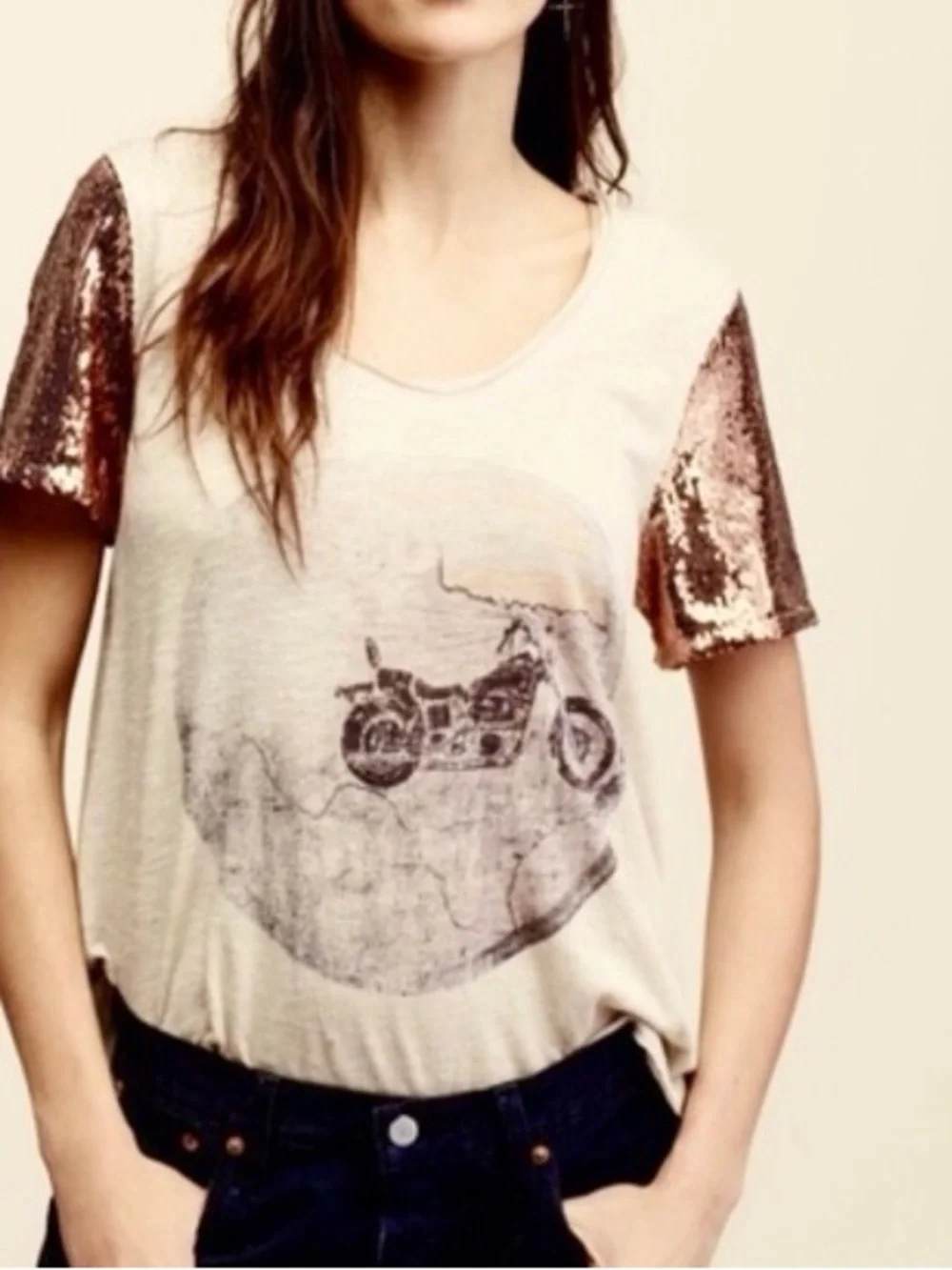 FP WTF | Biker Graphic Tee Short Sequin Sleeves Lightweight Burnout VSCO Shirt - Picture 14 of 14